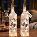 Custom Photo Bottle Lamp - Personalized Anniversary Wedding Gifts For Husband And Wife, Him And Her - Hand In Hand, We Conquer All