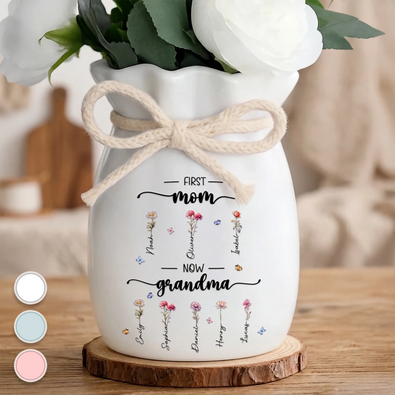 Personalised Ribbon Flower Vase – Gift for Mum or Grandma, Mother’s Day or Birthday – A Garden Grown From Her Heart