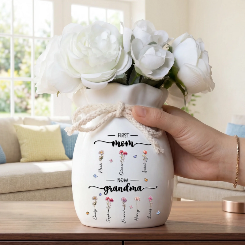 Personalised Ribbon Flower Vase – Gift for Mum or Grandma, Mother’s Day or Birthday – A Garden Grown From Her Heart