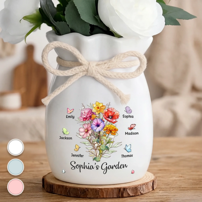 Personalised Ribbon Flower Vase – Gift for Mum or Grandma, Mother’s Day or Birthday – A Garden Made Of Love