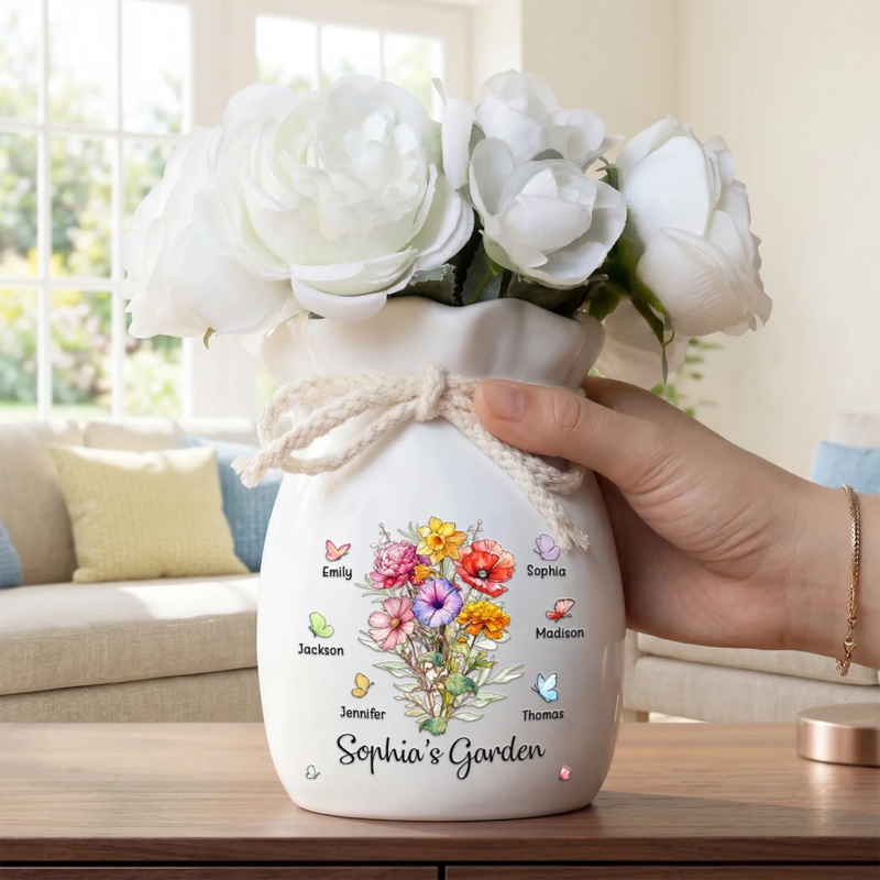 Personalised Ribbon Flower Vase – Gift for Mum or Grandma, Mother’s Day or Birthday – A Garden Made Of Love