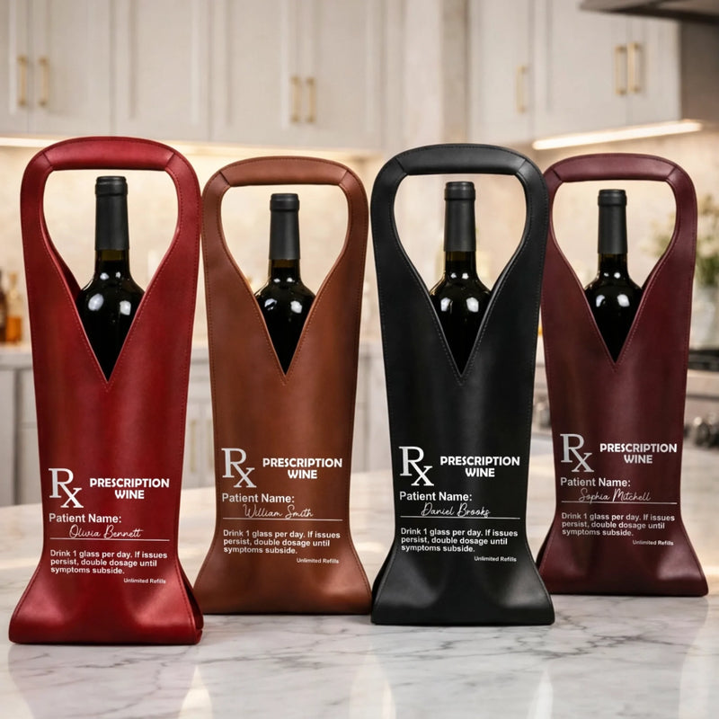 Personalised Leather Wine Bag – Funny Gift for Friends, Family or Coworkers – Sip Happens