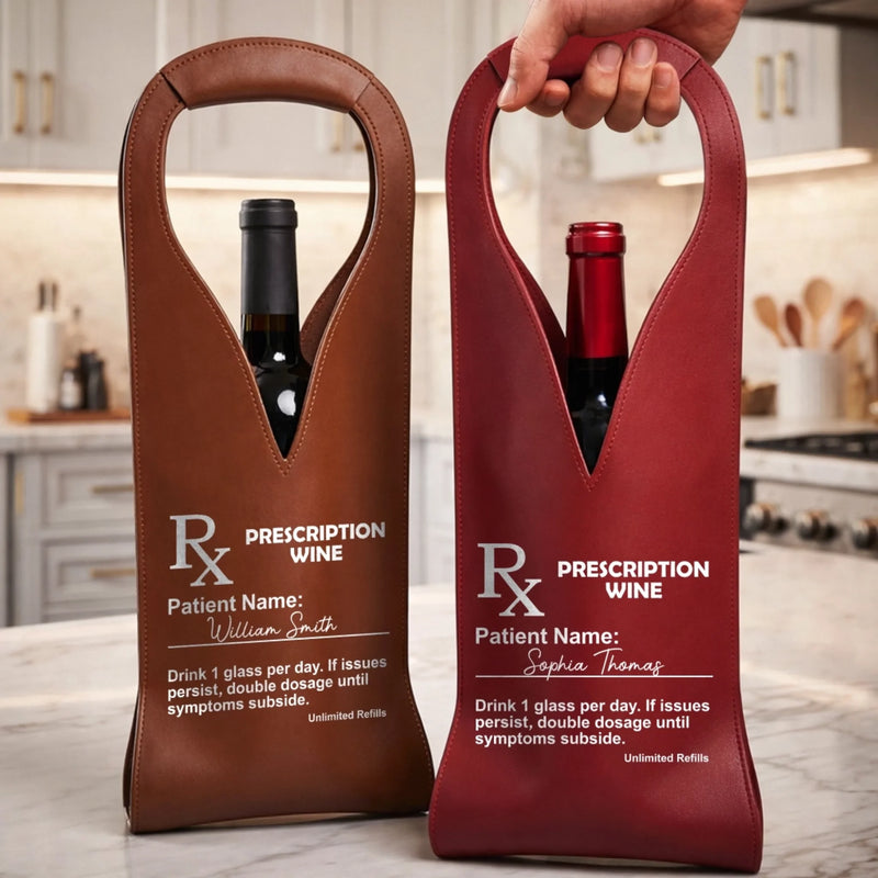 Personalised Leather Wine Bag – Funny Gift for Friends, Family or Coworkers – Sip Happens