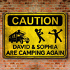 Custom Metal Sign – Personalised Birthday Gift for Campers – Camping Caution