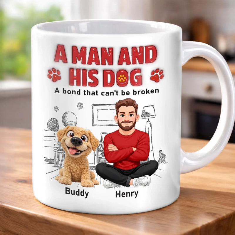 Personalised 3D Inflated Effect Mug – Father’s Day & Birthday Gift for Dog Lovers, Dog Dad – Happiness Starts With Pets