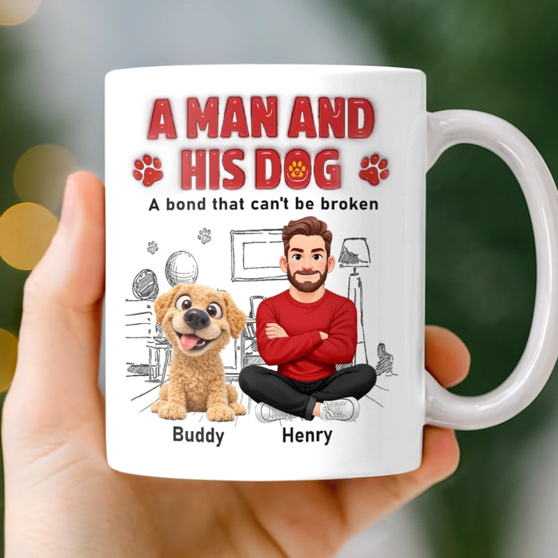 Personalised 3D Inflated Effect Mug – Father’s Day & Birthday Gift for Dog Lovers, Dog Dad – Happiness Starts With Pets