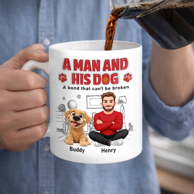Personalised 3D Inflated Effect Mug – Father’s Day & Birthday Gift for Dog Lovers, Dog Dad – Happiness Starts With Pets
