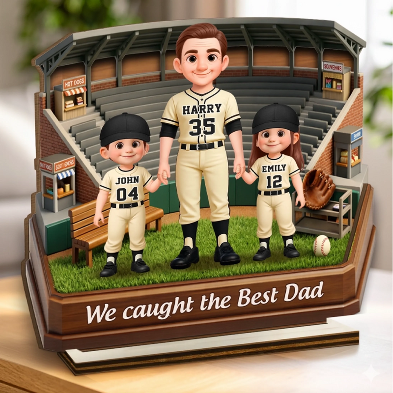 Personalised 2-Layer Wooden Plaque – Father’s Day & Birthday Gift for Dad, Grandpa – Our Favourite Player Calls Us Family