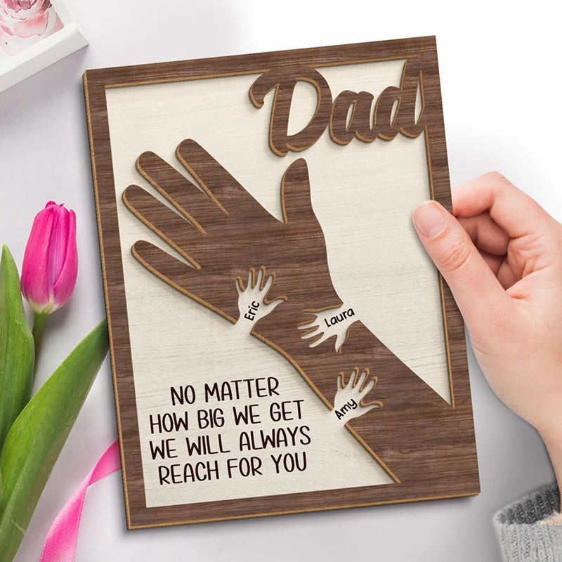 Personalised Family 2-Layer Wooden Plaque with Stand – Father’s Day Gift for Dad or Grandad – We Hold Our Hands Together Forever