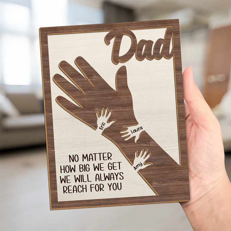 Personalised Family 2-Layer Wooden Plaque with Stand – Father’s Day Gift for Dad or Grandad – We Hold Our Hands Together Forever