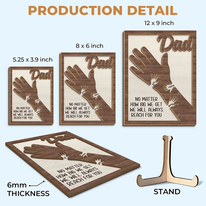 Personalised Family 2-Layer Wooden Plaque with Stand – Father’s Day Gift for Dad or Grandad – We Hold Our Hands Together Forever