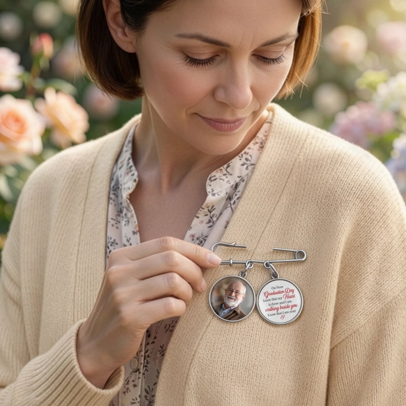 Personalised Photo Charm Lapel Pin – Meaningful Memorial or Graduation Gift – Graduating With You in My Heart