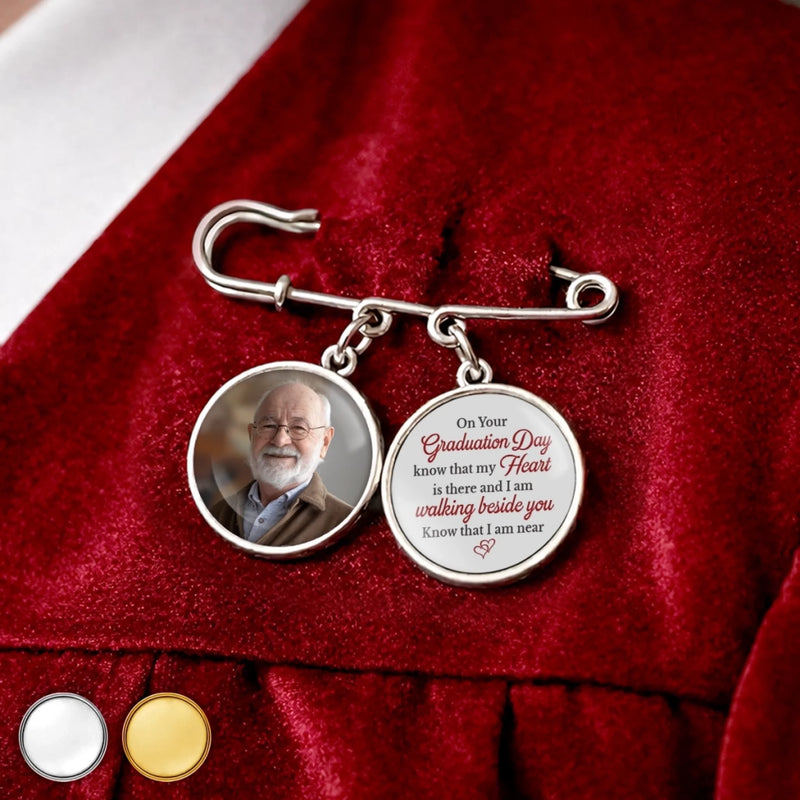 Personalised Photo Charm Lapel Pin – Meaningful Memorial or Graduation Gift – Graduating With You in My Heart