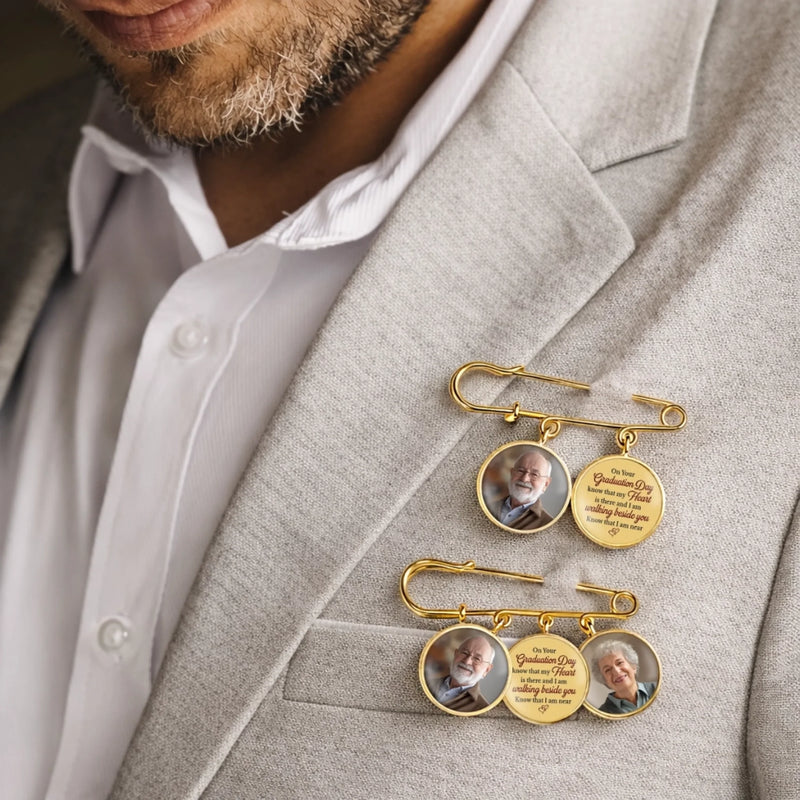 Personalised Photo Charm Lapel Pin – Meaningful Memorial or Graduation Gift – Graduating With You in My Heart