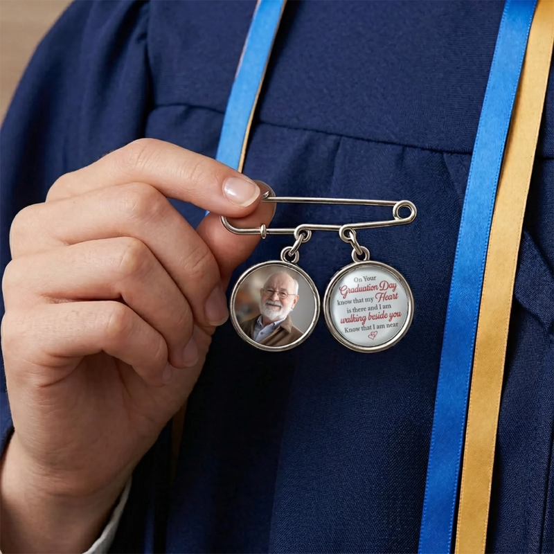 Personalised Photo Charm Lapel Pin – Meaningful Memorial or Graduation Gift – Graduating With You in My Heart