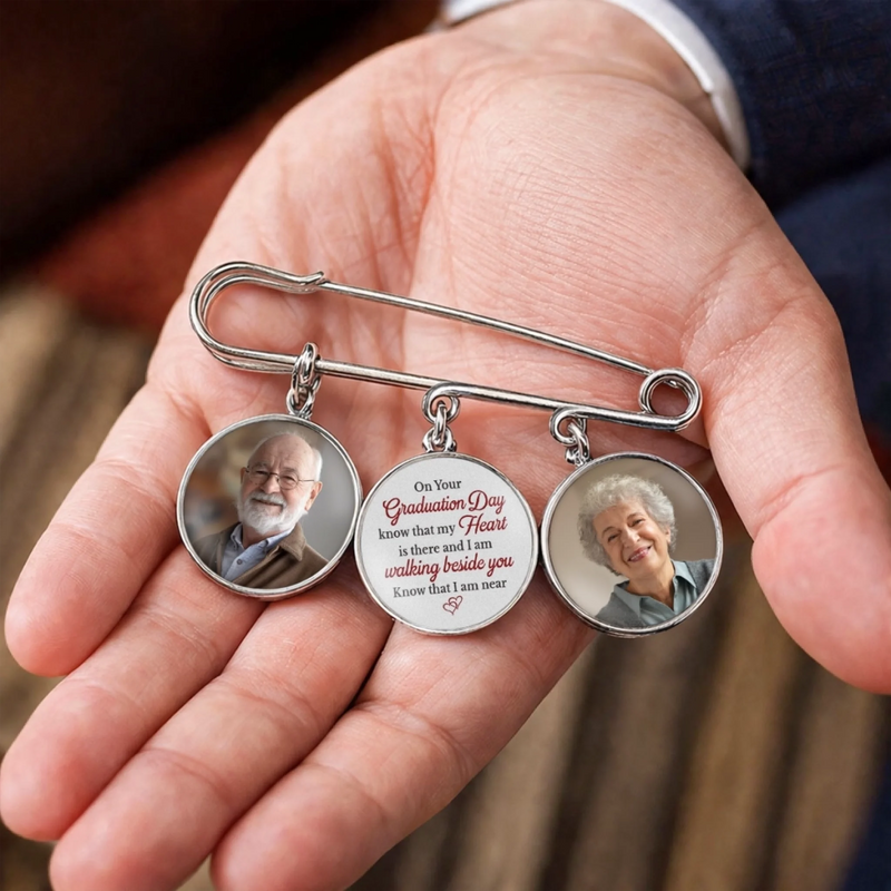 Personalised Photo Charm Lapel Pin – Meaningful Memorial or Graduation Gift – Graduating With You in My Heart