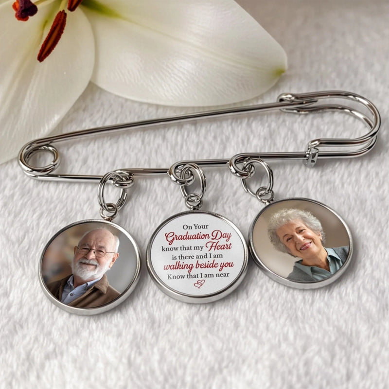Personalised Photo Charm Lapel Pin – Meaningful Memorial or Graduation Gift – Graduating With You in My Heart