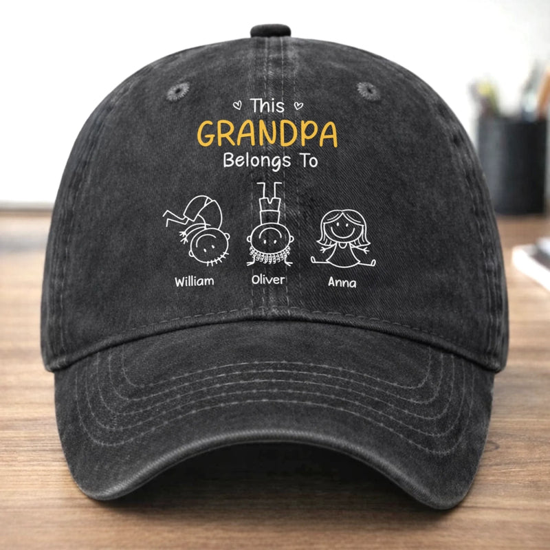 Personalised Vintage Washed Denim Cap – Gift for Dad, Grandpa – Our Grandpa, No Sharing