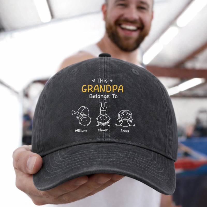 Personalised Vintage Washed Denim Cap – Gift for Dad, Grandpa – Our Grandpa, No Sharing