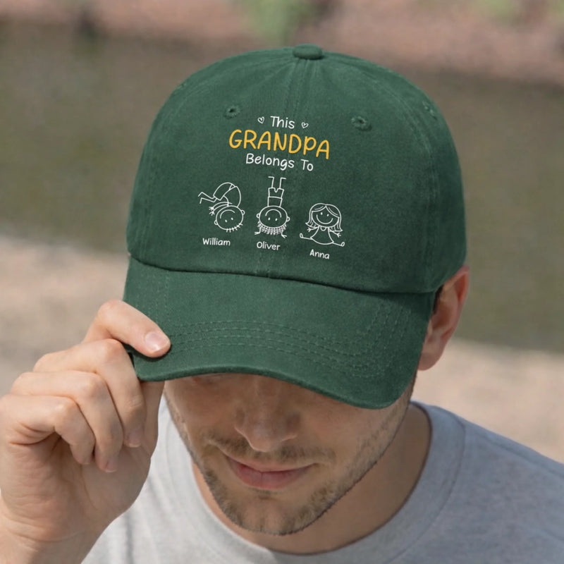 Personalised Vintage Washed Denim Cap – Gift for Dad, Grandpa – Our Grandpa, No Sharing