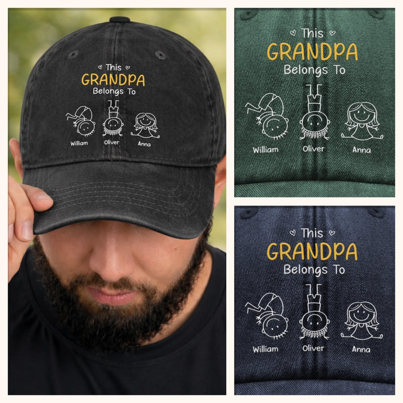 Personalised Vintage Washed Denim Cap – Gift for Dad, Grandpa – Our Grandpa, No Sharing