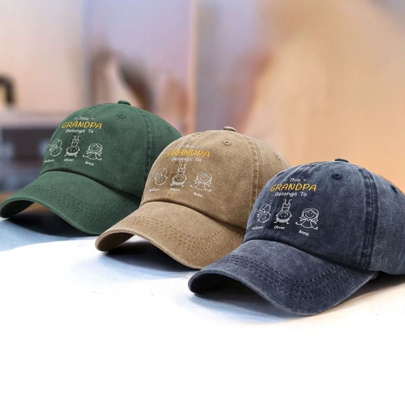 Personalised Vintage Washed Denim Cap – Gift for Dad, Grandpa – Our Grandpa, No Sharing