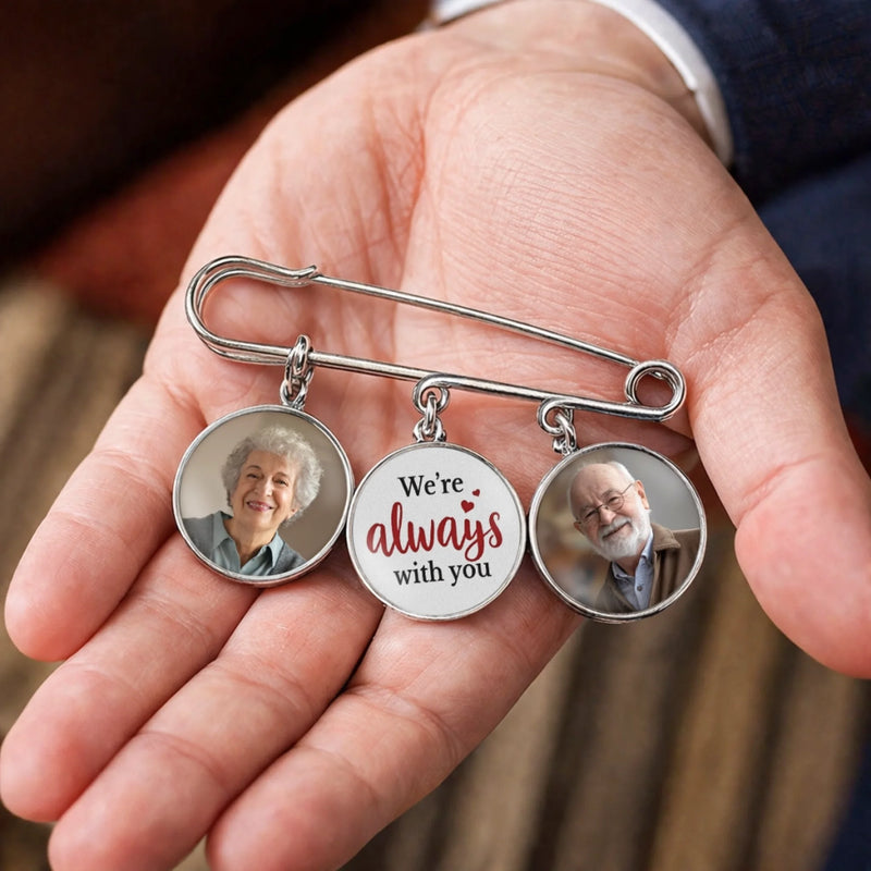 Personalised Photo Charm Lapel Pin - Meaningful Memorial or Graduation Gift - We're Always With You
