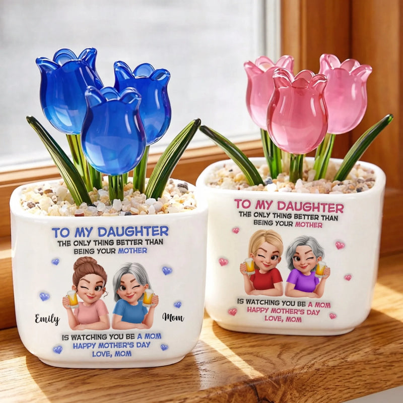 Personalised Glass Everlasting Tulips – Mother’s Day or Birthday Gift for Mum, Daughter – Like Mother, Like Daughter