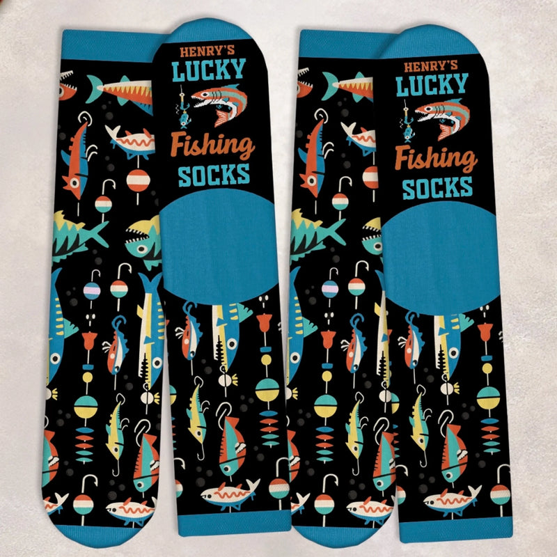 Custom Crew Socks - Personalized Christmas Birthday Fishing Gifts For Fisherman - Walk Like A Lucky Angler