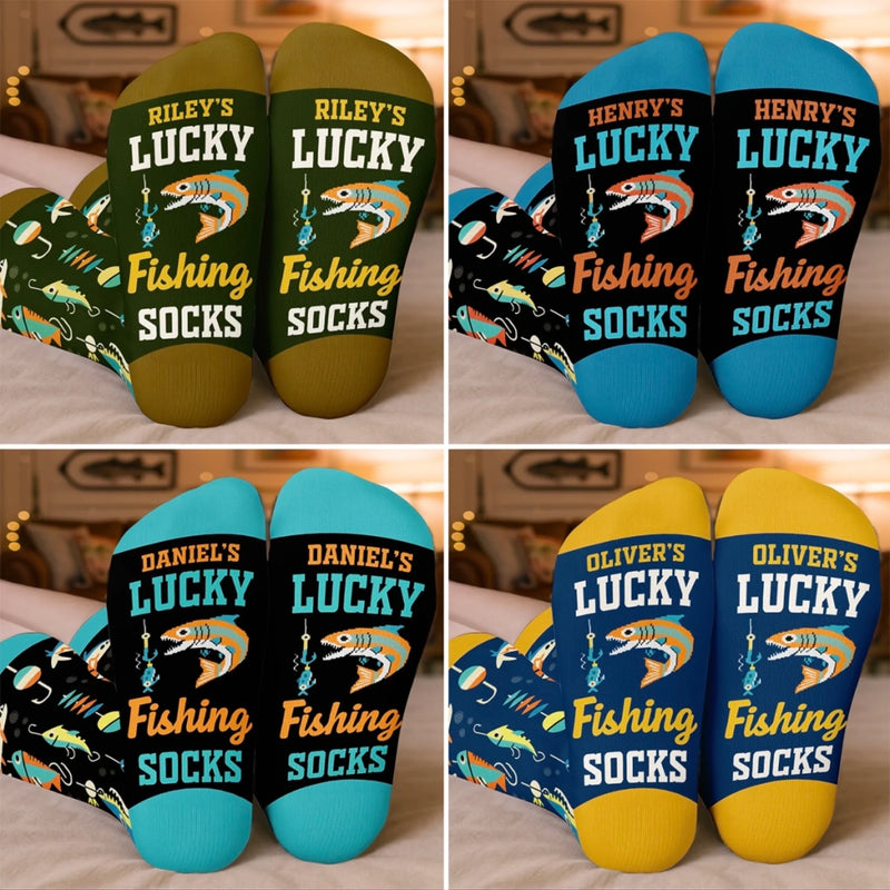 Custom Crew Socks - Personalized Christmas Birthday Fishing Gifts For Fisherman - Walk Like A Lucky Angler