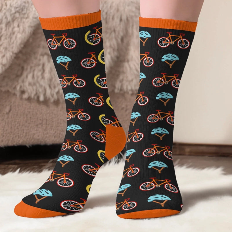 Personalised Crew Socks – Gift for Cyclists, Riders, Biking Lovers – Happiness Is A Bike Ride