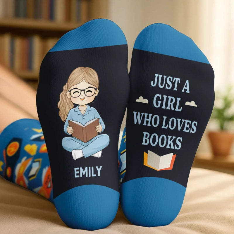 Personalised Crew Socks – Gift for Book Lovers, Bookworms, Readers – Bookworm At Rest