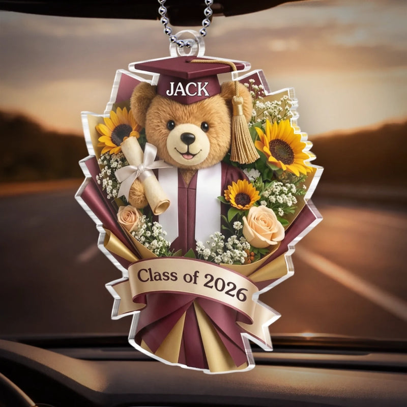 Personalised Acrylic Car Ornament - Meaningful Graduation Gift - And So The Adventure Begins