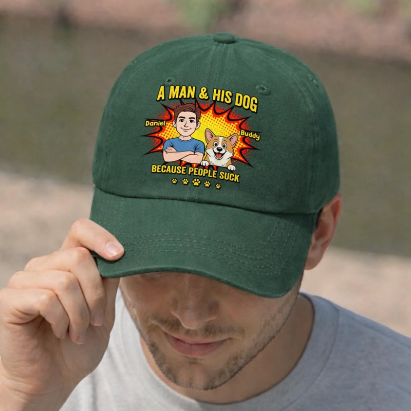 Personalised Vintage Washed Denim Cap – Birthday Gift for Dog Lovers or Dog Mum and Dad – People Kinda Suck Sometimes