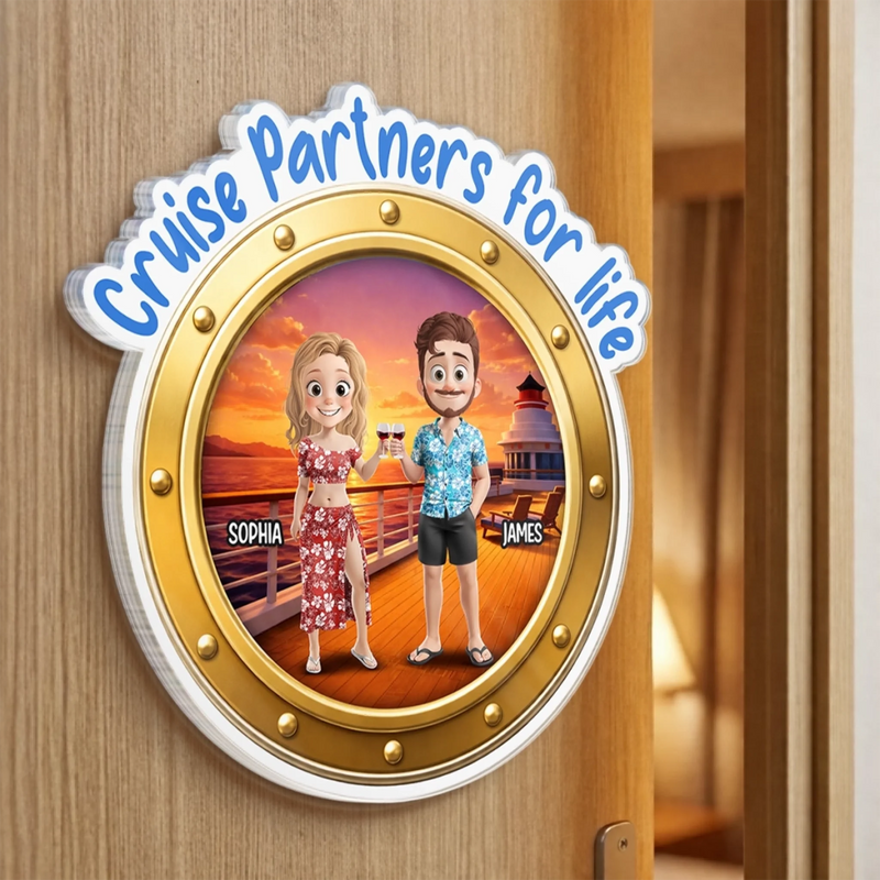 Custom Cruise Ship Door Magnet - Personalised Summer Holiday And Travel Gifts For Husband And Wife, Him And Her - Together Is My Favourite Place