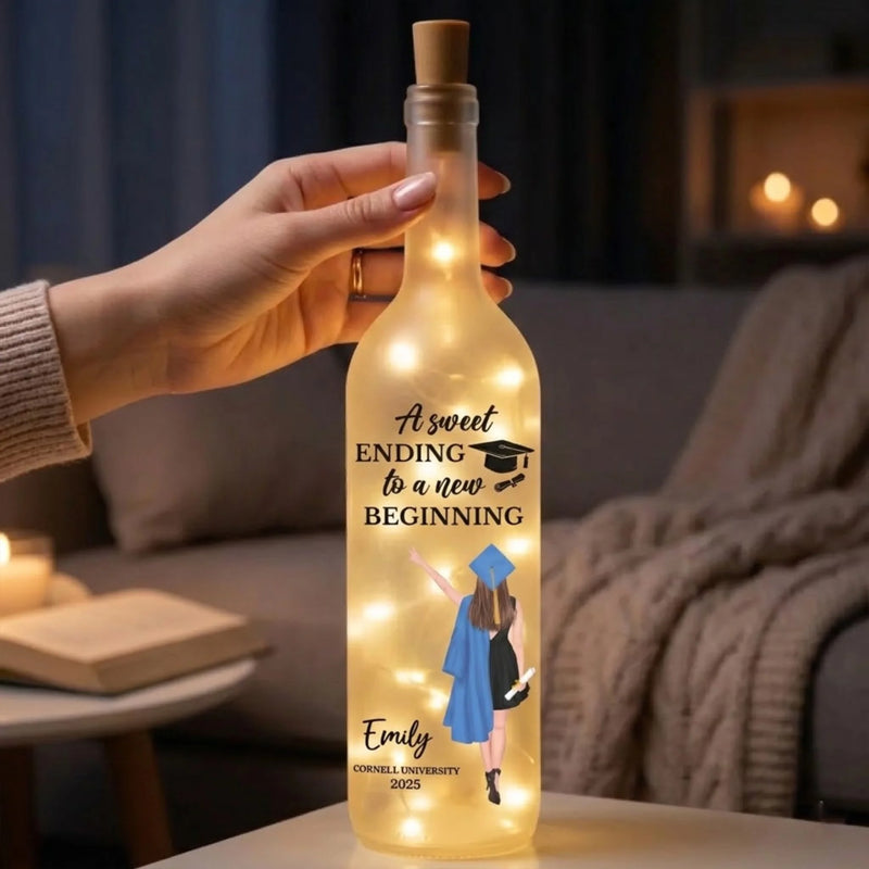 Personalised Bottle Lamp – Graduation Gift for Family, Siblings, Brother or Sister – A Sweet Ending To A New Beginning