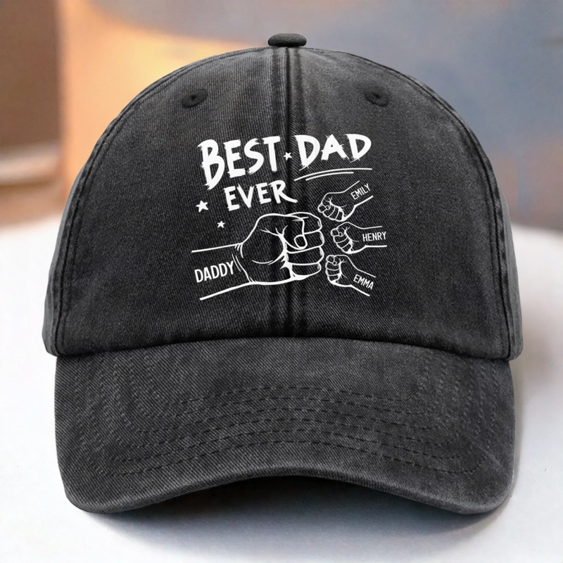 Personalised Vintage Washed Denim Cap – Father's Day Gifts for Dad, Grandpa – Best Dad Ever Always
