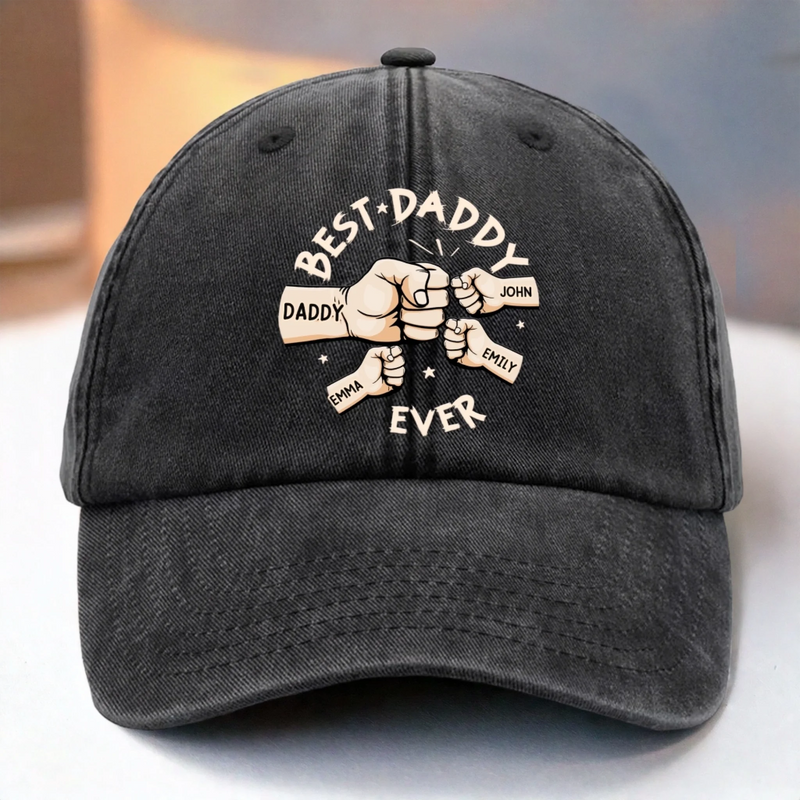 Personalised Vintage Washed Denim Cap – Father's Day Gifts for Dad, Grandpa – Best Dad Ever Forever