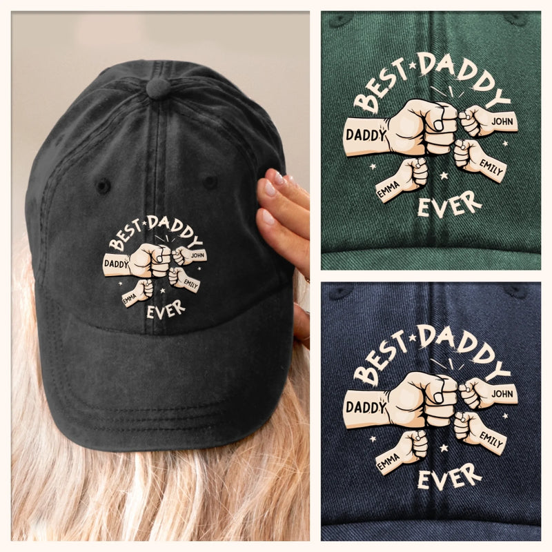 Personalised Vintage Washed Denim Cap – Father's Day Gifts for Dad, Grandpa – Best Dad Ever Forever