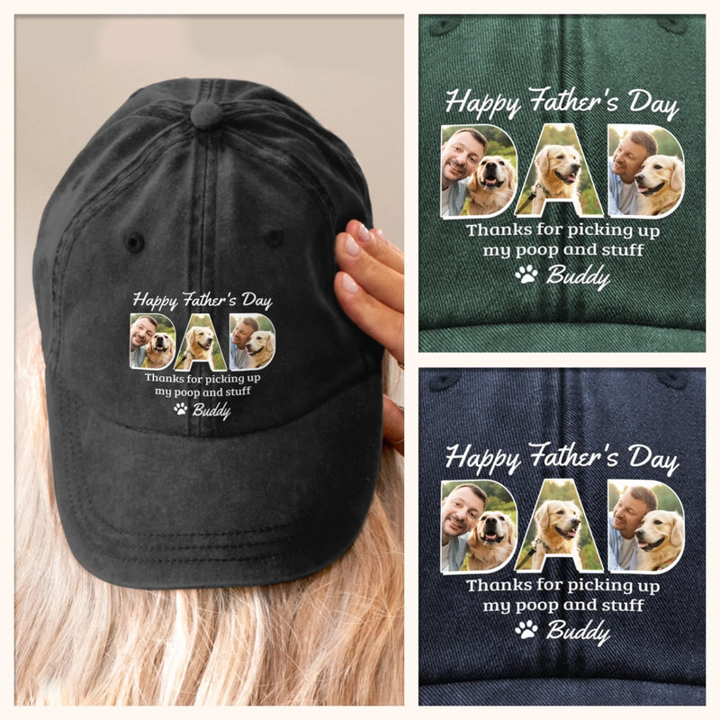 Personalised Photo Vintage Washed Denim Cap – Father's Day Gift For Pet Owners, Pet Lovers, Dod Dad – Thanks For My Mess