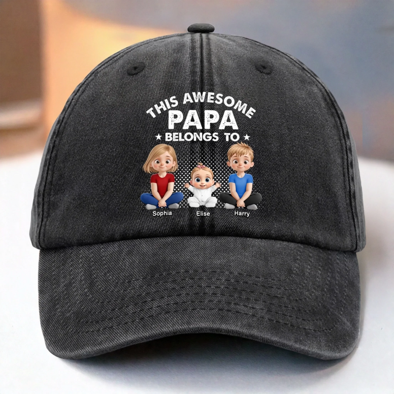Personalised Vintage Washed Denim Cap – Father's Day Gifts for Dad, Grandpa – This Awesome Papa Is Mine