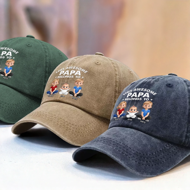 Personalised Vintage Washed Denim Cap – Father's Day Gifts for Dad, Grandpa – This Awesome Papa Is Mine