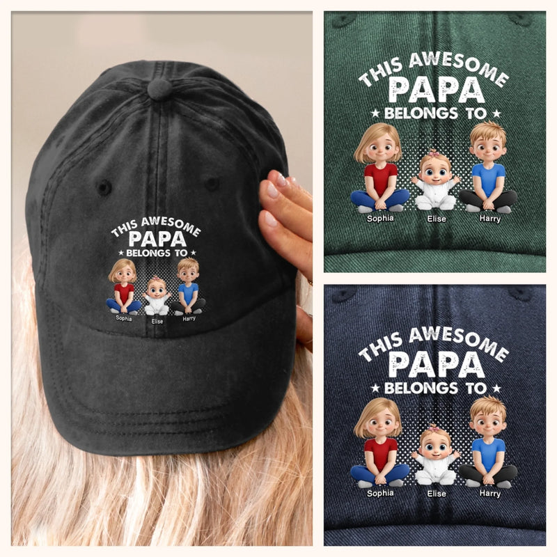 Personalised Vintage Washed Denim Cap – Father's Day Gifts for Dad, Grandpa – This Awesome Papa Is Mine
