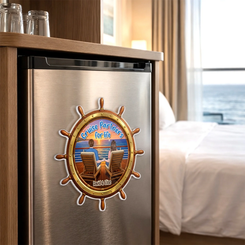 Personalised Cruise Ship Door Magnet - Summer Holiday & Travel Gift for Couples - Anchored In Love