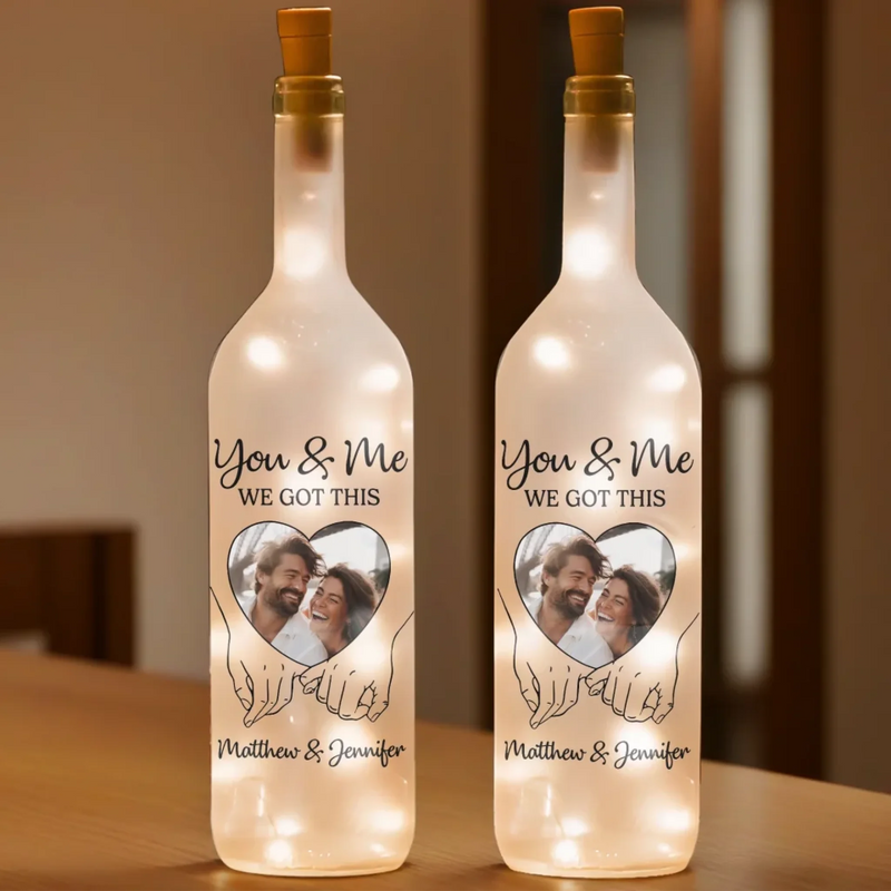 Personalised Photo Bottle Lamp - Anniversary Wedding Gifts For Couple - Hand In Hand, We Conquer All