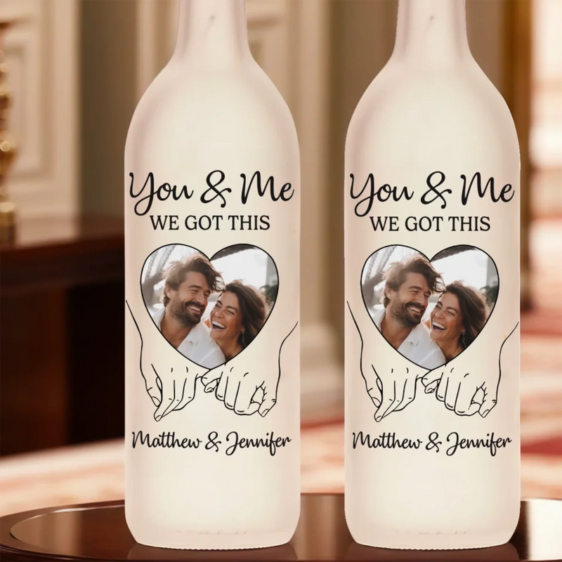 Personalised Photo Bottle Lamp - Anniversary Wedding Gifts For Couple - Hand In Hand, We Conquer All