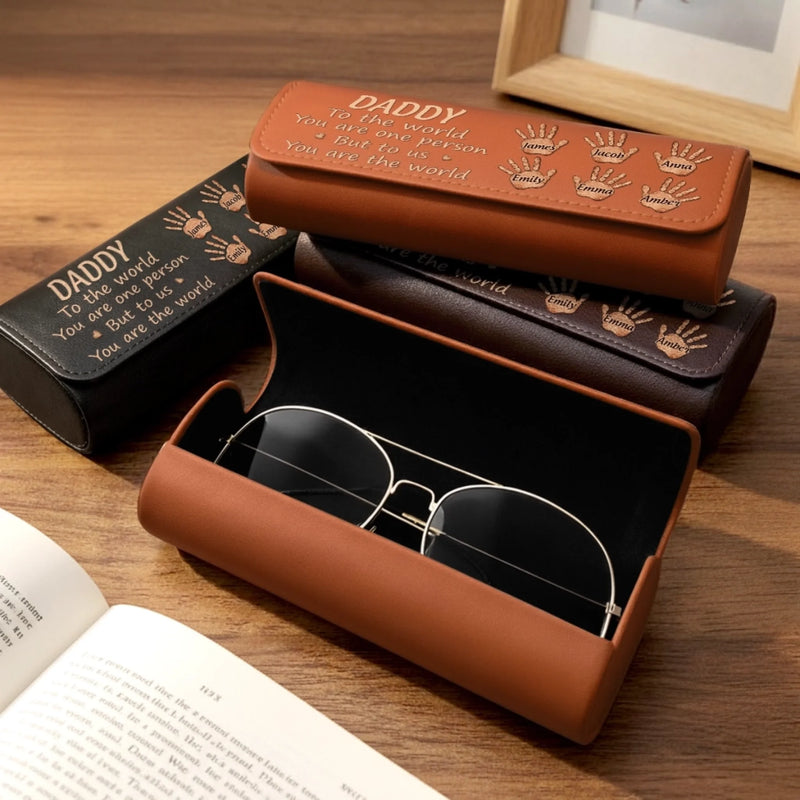 Personalized PU Leather Eyeglass Case - Father's Day Birthday Gifts For Dad, Grandpa - You Are the World