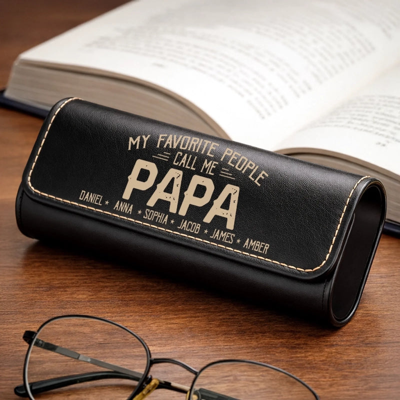 Personalized PU Leather Eyeglass Case - Father's Day Birthday Gifts For Dad, Grandpa - The Best Person Calls Me Papa