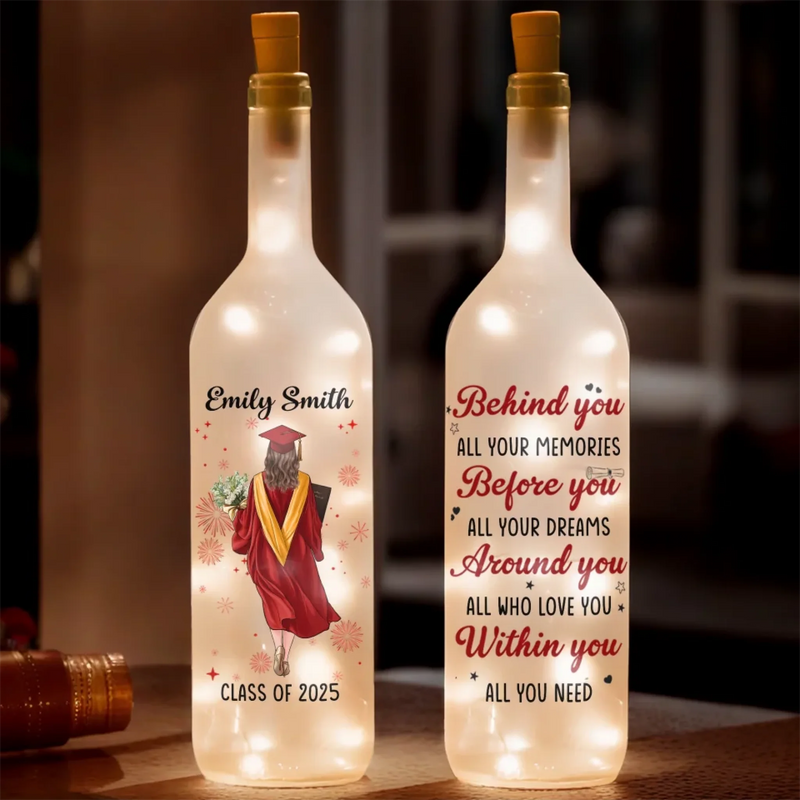 Personalised Bottle Lamp - Graduation Gift for Family, Siblings, Brother or Sister - Dream Big, Graduate Bigger
