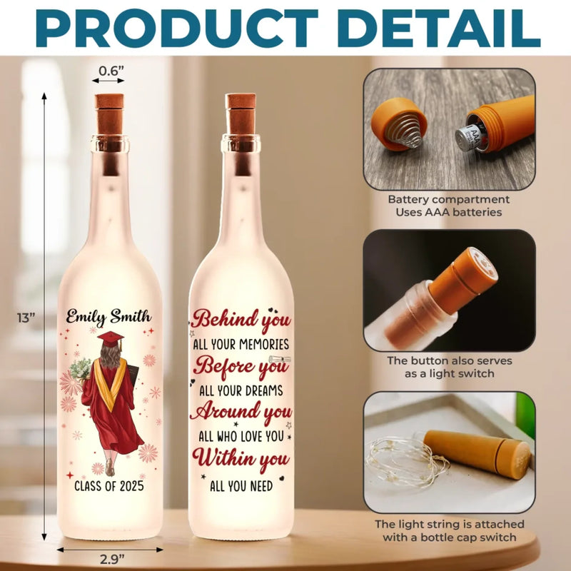 Personalised Bottle Lamp - Graduation Gift for Family, Siblings, Brother or Sister - Dream Big, Graduate Bigger